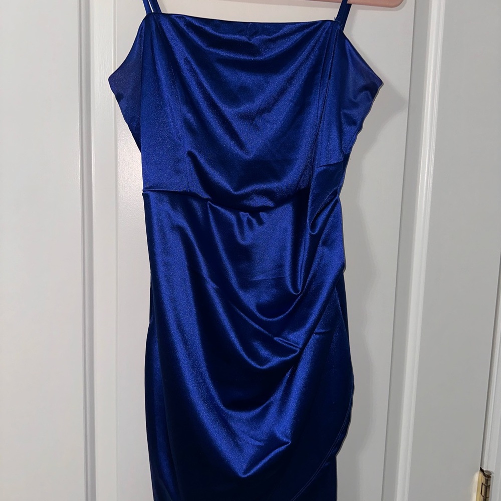 Blue Ruched Asymmetric Dress